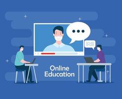 tecnologia de educação online com pessoas e laptops vetor