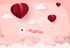 balões de ar do coração no céu rosa vetor