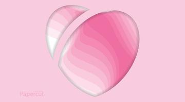 desenho de ilustração de coração em estilo de corte de papel rosa. vetor