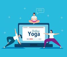 mulheres praticando ioga online vetor