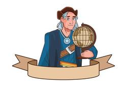 christopher columbus com personagem de mapas do mundo vetor