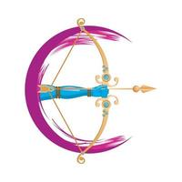 mão azul e arco dourado de arco e flecha, ícone rama hindu vetor