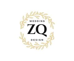coleção de logotipos de monograma de casamento de letras iniciais zq, modelos modernos minimalistas e florais desenhados à mão para cartões de convite, salve a data, identidade elegante para restaurante, boutique, café em vetor