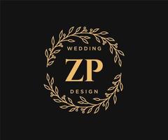 coleção de logotipos de monograma de casamento de letra de iniciais zp, modelos modernos minimalistas e florais desenhados à mão para cartões de convite, salve a data, identidade elegante para restaurante, boutique, café em vetor