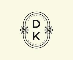 modelo de logotipos de monograma de casamento de carta inicial dk, modelos minimalistas e florais modernos desenhados à mão para cartões de convite, salve a data, identidade elegante. vetor