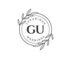 modelo de logotipos de monograma de casamento de letra de gu, modelos modernos minimalistas e florais desenhados à mão para cartões de convite, salve a data, identidade elegante. vetor