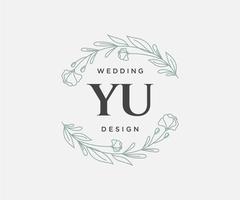 coleção de logotipos de monograma de casamento de letras iniciais yu, modelos modernos minimalistas e florais desenhados à mão para cartões de convite, salve a data, identidade elegante para restaurante, boutique, café em vetor