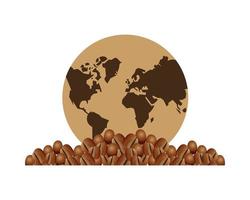 grãos de café e mapa da terra vetor