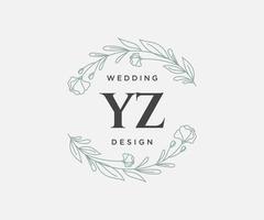 coleção de logotipos de monograma de casamento de letras iniciais yz, modelos modernos minimalistas e florais desenhados à mão para cartões de convite, salve a data, identidade elegante para restaurante, boutique, café em vetor