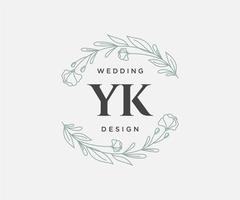 coleção de logotipos de monograma de casamento de letra de iniciais yk, modelos modernos minimalistas e florais desenhados à mão para cartões de convite, salve a data, identidade elegante para restaurante, boutique, café em vetor