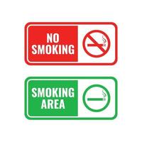 conjunto do não fumar e fumar área placa símbolos. vetor do não fumar e fumar área adesivo