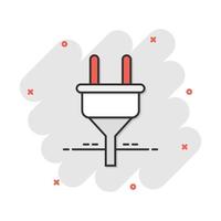 ícone de plugue elétrico de desenho vetorial em estilo cômico. pictograma de ilustração de sinal de cabo de fio de alimentação. conceito de efeito de respingo de negócios de fio. vetor