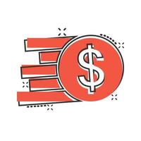 ícone de pilha de moedas em estilo cômico. ilustração em vetor desenho animado moeda dólar no fundo branco isolado. conceito de negócio de efeito de respingo empilhado de dinheiro.