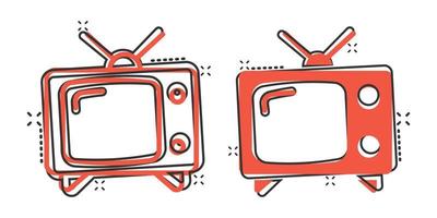 ícone de vetor de tela de tv retrô em estilo cômico. velha ilustração dos desenhos animados de televisão sobre fundo branco isolado. conceito de negócio de efeito de respingo de tela de tv.