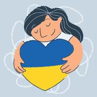 feliz fofa menina personagem segurando uma coração forma Socorro Ucrânia vetor
