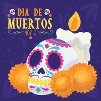 dia de los muertos poster crânio com flores vetor