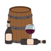 copo com garrafas de vinho e barril de madeira vetor