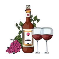 copo de vinho e garrafa com uvas vetor