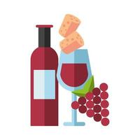garrafa de vinho com copo e uvas vetor