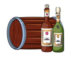 garrafas de vinho e champanhe com barril vetor
