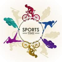 pôster de esportes com silhuetas de atletas em moldura circular