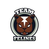 Ícone de emblema animal de cabeça de pantera com letras de felinos do time vetor