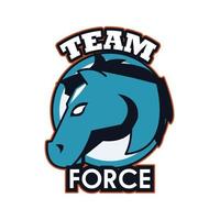 ícone do emblema animal cabeça de cavalo com letras da força da equipe vetor