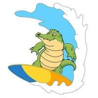 fofa crocodilo desenho animado é surfar vetor