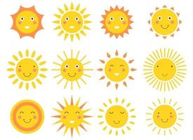 sorrindo sol cartoon vector design ilustração conjunto isolado no fundo branco