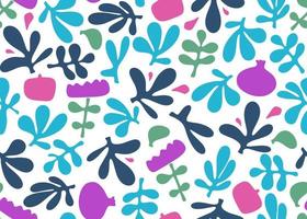 abstrato vetor desatado padronizar do folhas e romãs. tecido flor folha têxtil moda impressão dentro Matisse estilo. étnico tendência fundo. tropical selva floral textura.