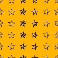 fundo sem emenda de estrelas doodle. estrelas desenhadas à mão negra sobre fundo amarelo. ilustração vetorial vetor