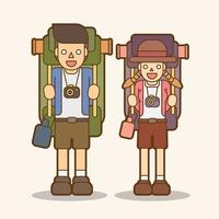 casal de desenhos animados carregando mochilas vetor