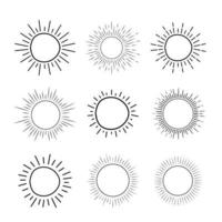 conjunto de ícone de sol desenhado à mão verão nascer do sol pôr do sol ícone do logotipo do sol mar oceano sol ilustração vetorial vetor