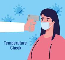 verificação de temperatura com termômetro infravermelho digital para pandemia de coronavírus vetor