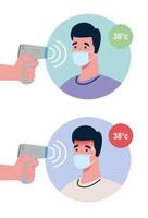 verificação de temperatura com termômetro infravermelho digital para pandemia de coronavírus vetor