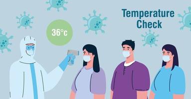 verificação de temperatura com termômetro infravermelho digital para pandemia de coronavírus vetor