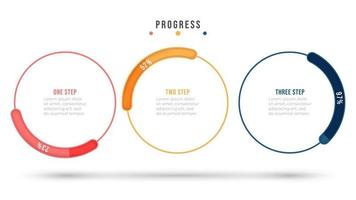 elementos de design plano de linha fina com barra de progresso do círculo. conceito de negócio com 3 opções ou etapas. modelo gráfico de informação de vetor. vetor