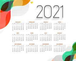 imprimir calendário colorido do ano novo 2021 vector design editável eps 10 redimensionável