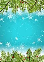Fundo de Natal com flocos de neve e galhos de pinheiro vetor
