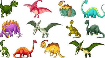 conjunto de diferentes personagens de desenho animado de dinossauro isolado no fundo branco vetor