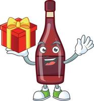 vermelho garrafa vinho desenho animado personagem estilo vetor