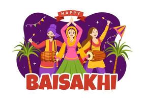 feliz baisakhi ilustração com vaisakhi punjabi Primavera colheita festival do sikh celebração dentro plano desenho animado mão desenhado para aterrissagem página modelos vetor