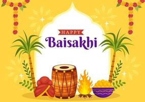 feliz baisakhi ilustração com vaisakhi punjabi Primavera colheita festival do sikh celebração dentro plano desenho animado mão desenhado para aterrissagem página modelos vetor