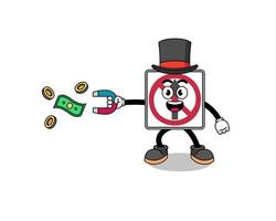 personagem ilustração do não através movimento estrada placa pegando dinheiro com uma magnético vetor