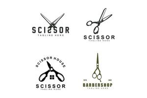 design de logotipo de tesoura, vetor de barbeador de barbearia, ilustração de marca de tesoura de barbearia