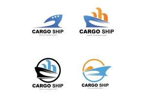 logotipo do navio de carga, vetor de navio de carga rápida, veleiro, design para empresa de fabricação de navios, navegação fluvial, veículos marítimos, transporte, logística