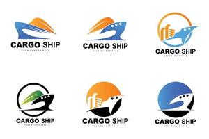 logotipo do navio de carga, vetor de navio de carga rápida, veleiro, design para empresa de fabricação de navios, navegação fluvial, veículos marítimos, transporte, logística