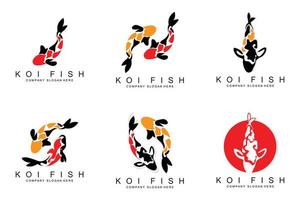 design de logotipo de peixe koi, vetor de peixes ornamentais, produto de marca de ilustração de ornamento de aquário