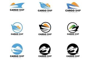 logotipo do navio de carga, vetor de navio de carga rápida, veleiro, design para empresa de fabricação de navios, navegação fluvial, veículos marítimos, transporte, logística