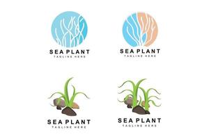 logotipo de algas marinhas, design vetorial de plantas marinhas, mercearia e proteção da natureza vetor